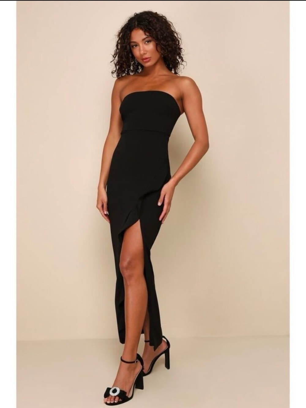Lulu's Black Strapless High-Slit Evening Gown - Picture 7 of 7
